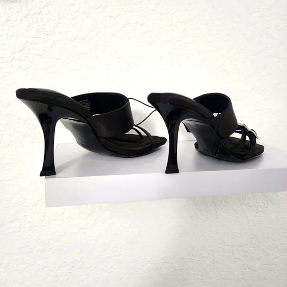 Zara Women's New, Heeled Black Mule Sandals With Rhinestone Buckles.  Size US 8 - Picture 7 of 11